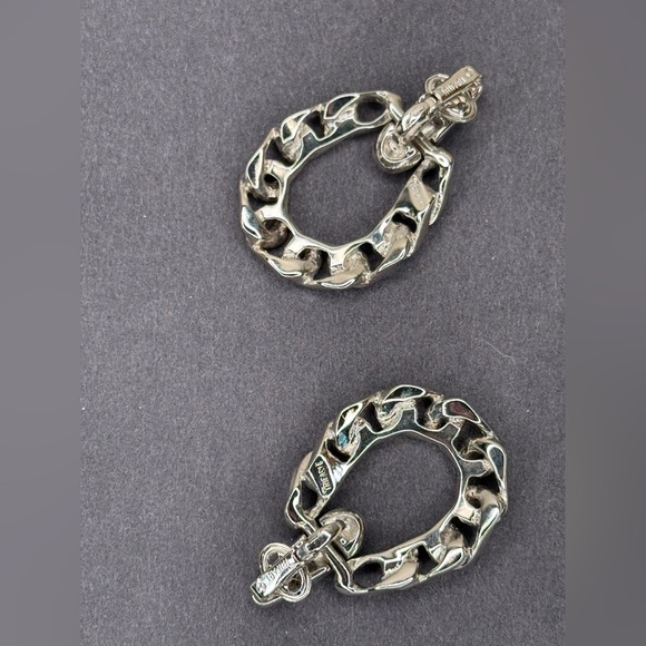 Vintage Crown Trifari Silver-Tone Chain Link Hoop Clip-On Earrings Style 3048 - Picture 3 of 9
